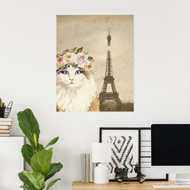 Poster Chat & Tour Eiffel (Bureau à domicile)