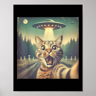 Poster Chat Ufo Selfie Art Drôle Chat Extraterrestre 