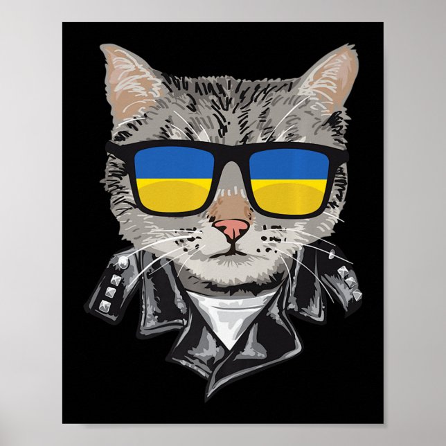 Poster Chat Ukraine Drapeau Lunettes de soleil Cool ukrai (Devant)