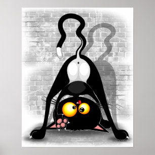 Poster Chat Upside Down Funny Cartoon Caractère