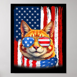 Poster Chat Usa America Drapeau Patriotique Chat 4 juille