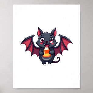 Poster Chat Vampire avec bonbon - Jolie T-shirt Halloween