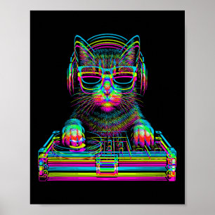 Poster Chat Vaporwave Dj Techno Rave Musique Edm Concert