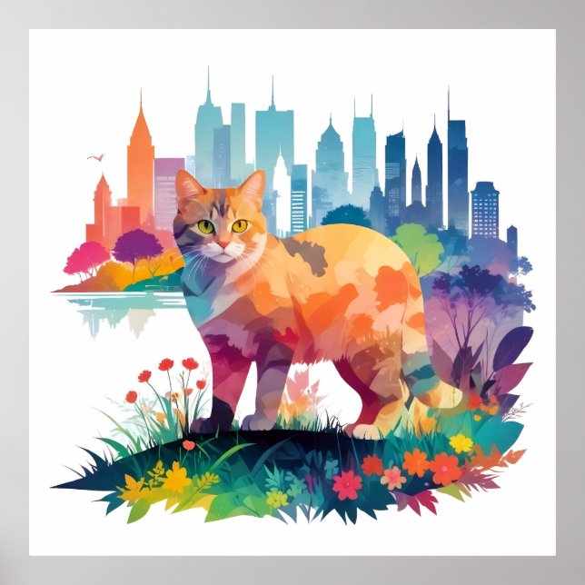Poster Chat Vintage Animal Nature Environnement Art Peint (Devant)