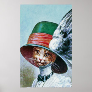 Poster Chat vintage dans la copie d'affiche de casquette