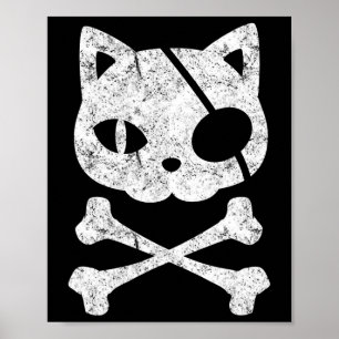 Poster Chat vintage Pirate Kitten Halloween Croix du crân