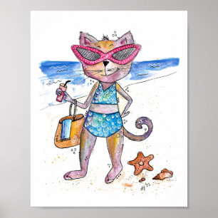 Poster Chat Whimsical sur la plage