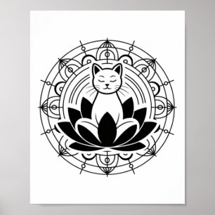 Poster Chat Zen Fleur de Lotus Yoga Pleine Conscience Méd