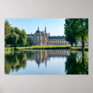 Poster Château de Chantilly et réflexion dans un étang