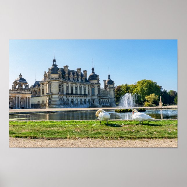Poster Château de Chantilly, fontaine et deux cygnes (Devant)