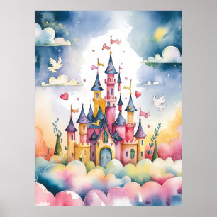 Poster Château de Conte de Fées de Rêve - Aquarelle Magiq