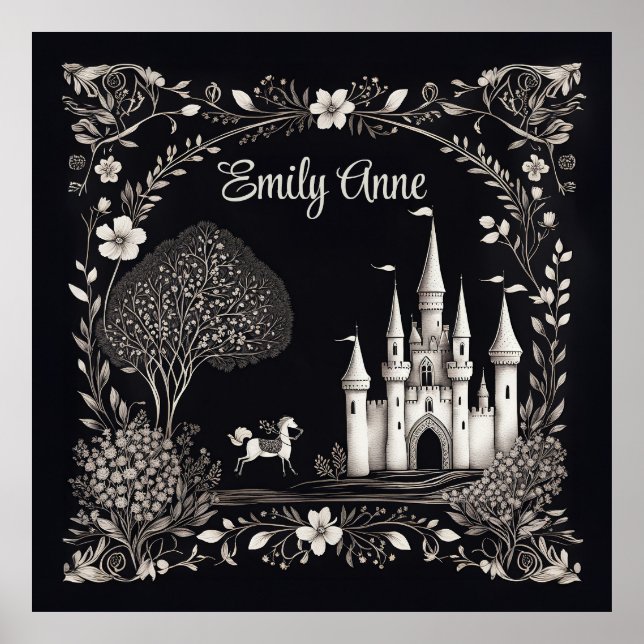 Poster Château de Conte de Foire Noir et Blanc avec Cheva (Devant)