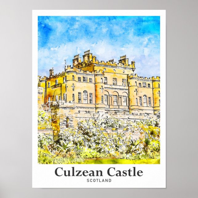 Poster Château de Culzean Ecosse Voyage Aquarelle (Devant)
