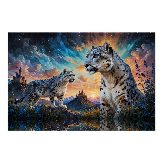 Poster Château de Leopard de Neige Levée de soleil réflex (Devant)