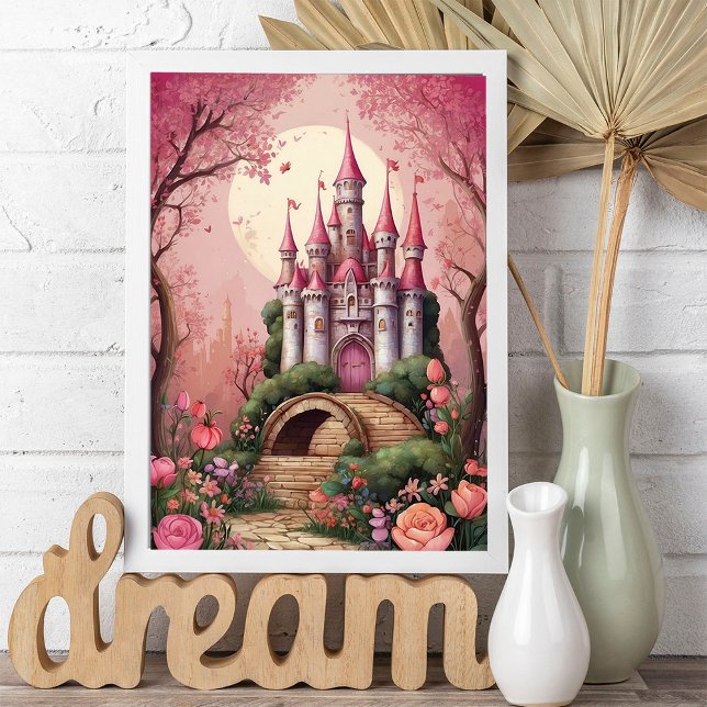 Poster Château de l'Imaginaire magique rose mignon (Créateur téléchargé)