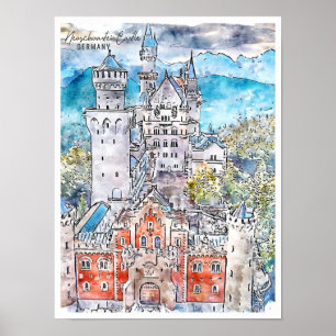 Poster Château de Neuschwastein Allemagne Voyage Aquarell