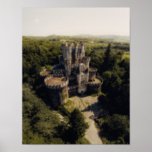 Poster Château de pierre gris grand en Bois vert surélevé