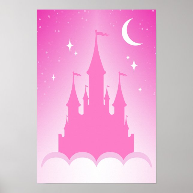 Poster Château de Pink Dreamy In The Clouds Starry Moon S (Devant)