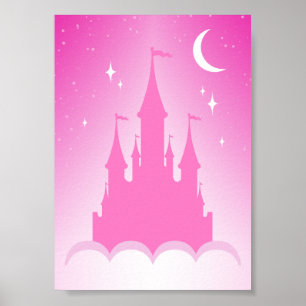 Poster Château de Pink Dreamy In The Clouds Starry Moon S