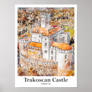 Poster Château de Trakoscan Croatie Aquarelle de voyage