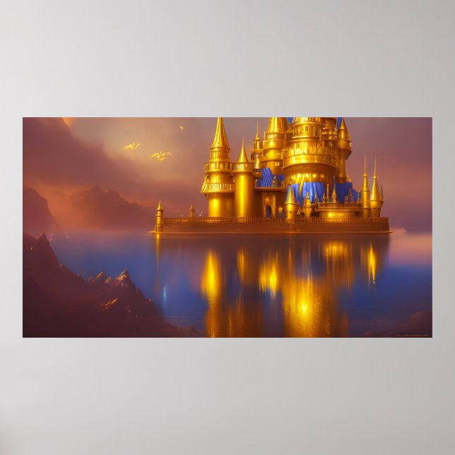 Poster Château d'or bleu imaginaire magique 3 (Devant)