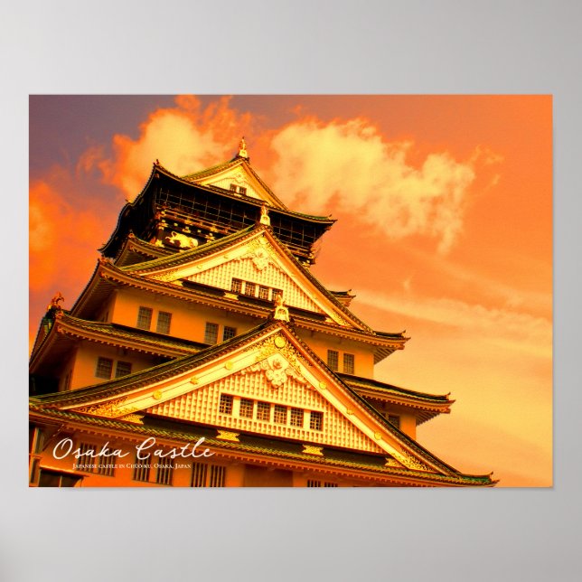 Poster Château d'Osaka (version coucher de soleil) (Devant)