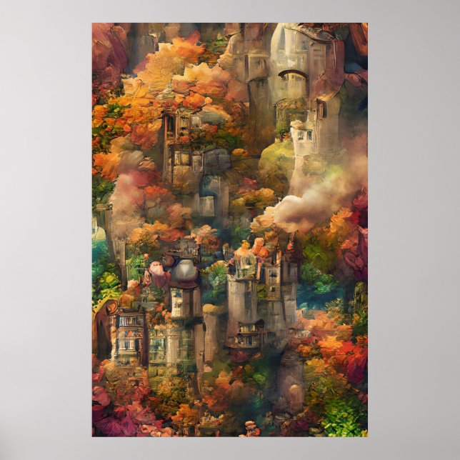 Poster Château En Forêt, Imaginaire Jungle, Automne (Devant)