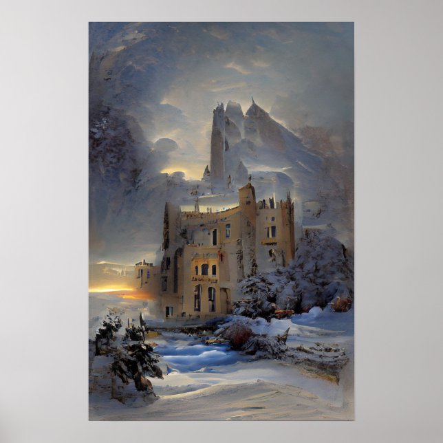Poster Château En Neige, Château Retro, Poste Cadeau De N (Devant)