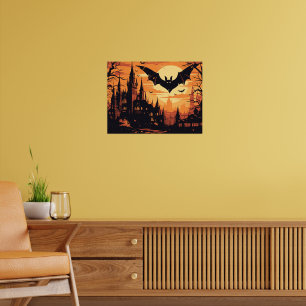 Poster Château gothique de vampire sous la pleine lune