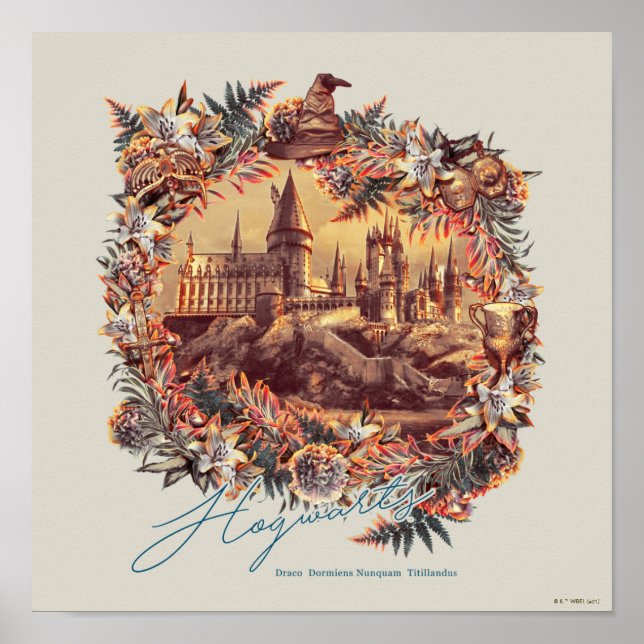 Poster CHÂTEAU HOGWARTS™ Graphique floral (Devant)