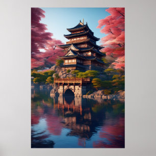 Poster Château japonais au bord de l'eau