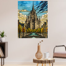 Château Médiéval au-dessus du Canal Art de Verre d