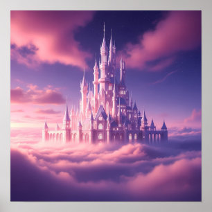 Poster Château Rose Enchanté Au-Dessus des Nuages Rêveurs