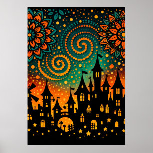 Poster Château Silhouette Nuit Mystique