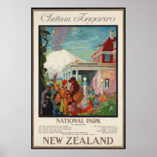Poster Château Tongariro Nouvelle-Zélande Poste Vintage