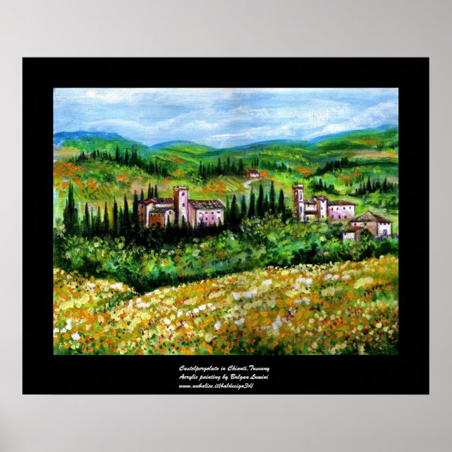 POSTER CHÂTEAUX EN CHIANTI PAYSAGE, CHAMPS DE FLEURS JAUN (Devant)