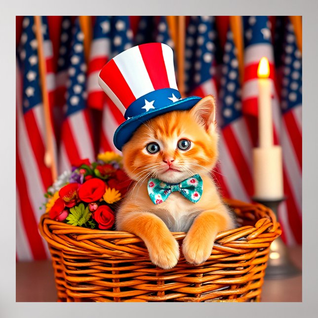 Poster Chaton adorable portant un chapeau patriotique (Devant)
