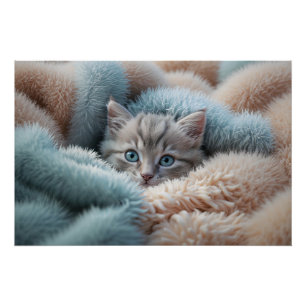 Poster Chaton duveteux dans une couverture douce