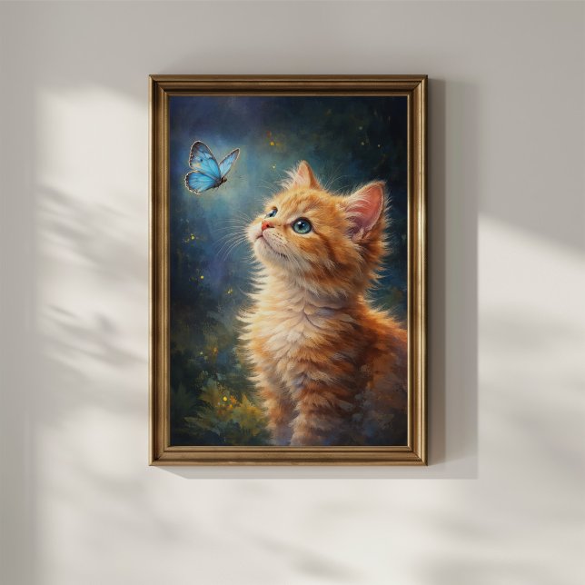 Poster Chaton et papillon bleu (Créateur téléchargé)