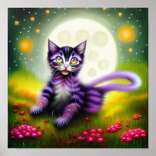 Poster chaton Imaginaire et lune (Devant)