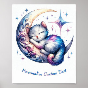 Poster Chaton Mignon Personnalisé Endormi sur la Lune