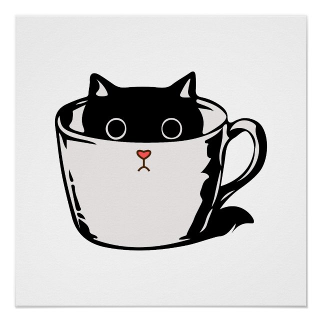 Poster Chaton noir avec nez rouge caché dans une tasse (Devant)