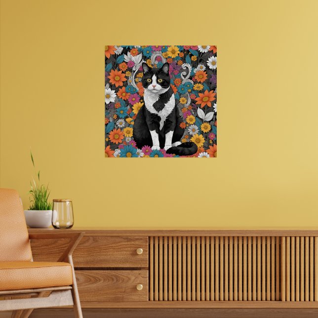 Poster Chaton parmi les fleurs (Salon 2)