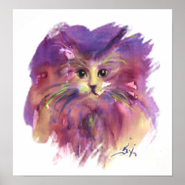 POSTER CHATON VIOLET, PORTRAIT DE CHAT (Devant)