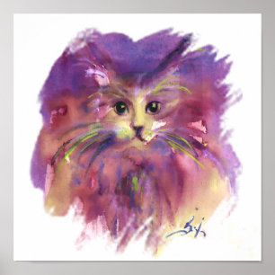 POSTER CHATON VIOLET, PORTRAIT DE CHAT