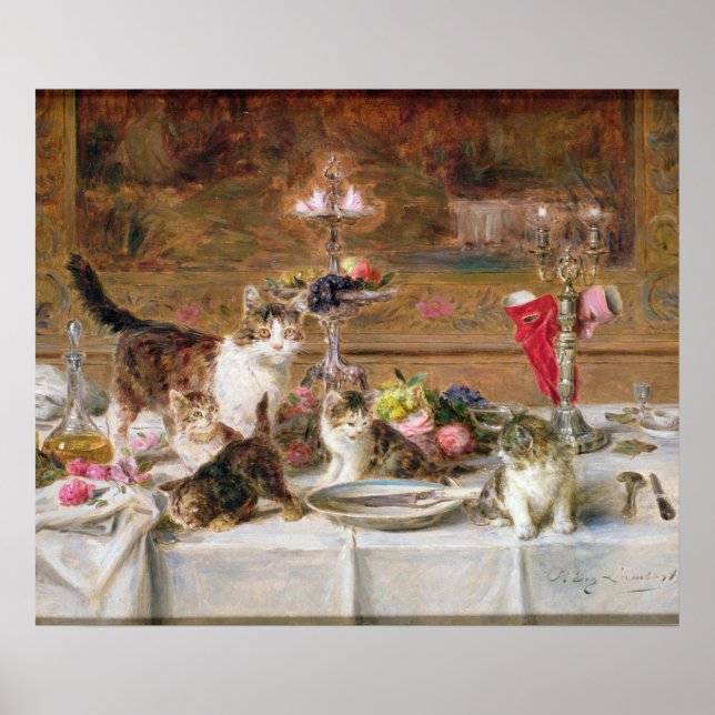 Poster Chatons à un banquet, 19ème siècle (Devant)