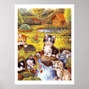 Poster Chatons dans un jardin