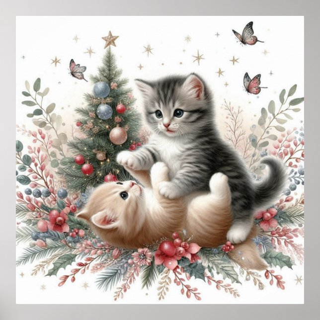 Poster Chatons Jouer Noël (Devant)
