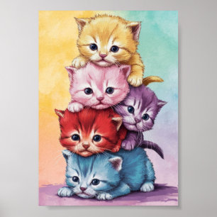 Poster chatons mignons en couleurs pastel numérique téléc