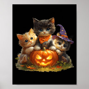 Poster Chatons vintage citrouille chat mignon saison effr